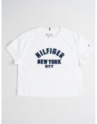 Tommy Hilfiger Tricou crop cu text brodat - Albastru ultramarin/Alb optic