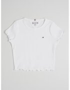 Tommy Hilfiger Tricou crop slim fit cu terminatii valurite - Alb optic