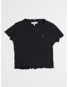 Tommy Hilfiger Tricou crop slim fit cu terminatii valurite - Negru