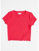 Tommy Hilfiger Tricou crop slim fit cu terminatii valurite - Roz zmeuriu