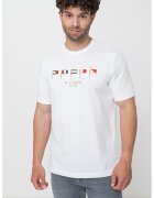 Tommy Hilfiger Tricou cu decolteu la baza gatului si detalii brodate - Rosu/Maro deschis/Alb optic