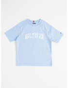 Tommy Hilfiger Tricou cu decolteu la baza gatului si imprimeu - Alb/Albastru pastel