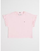 Tommy Hilfiger Tricou cu decolteu la baza gatului si terminatii cu volane Essential - Roz pastel