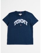 Tommy Hilfiger Tricou cu logo si decolteu la baza gatului - Albastru ultramarin