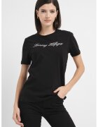 Tommy Hilfiger Tricou de bumbac organic cu broderie logo - Alb/Negru
