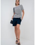 Tommy Hilfiger Tricou de bumbac organic cu nod lateral - Alb murdar/Bleumarin
