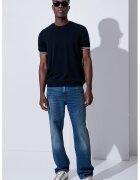 Tommy Hilfiger Tricou din bumbac cu decolteu la baza gatului - Alb murdar/Bleumarin