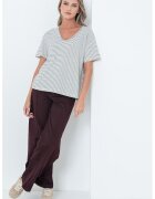 Tommy Hilfiger Tricou lejer din amestec de in cu model in dungi si decolteu in V - Negru/Alb murdar