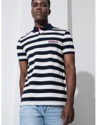 Tommy Hilfiger Tricou polo cu dungi - Crem/Bleumarin