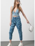 Tommy Jeans Bluza crop de bumbac organic - Albastru deschis
