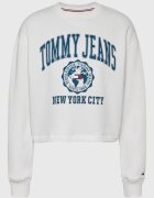 Tommy Jeans Bluza crop pentru femei - College Logo Crew - Bumbac - Alb - Alb