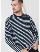Tommy Jeans Bluza din amestec de bumbac organic cu model in dungi - Alb/Albastru ultramarin