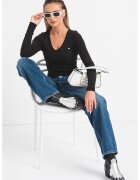 Tommy Jeans Bluza slim fit striata cu decolteu in V - Negru