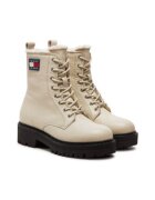 Tommy Jeans Botine dama - piele naturala - bej - captuseala moale - inchidere cu fermoar -