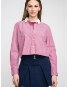 Tommy Jeans Camasa crop relaxed fit cu logo discret - Rosu stins
