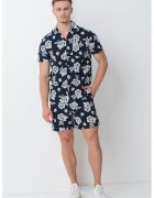 Tommy Jeans Camasa cu imprimeu tropical - Alb murdar/Bleumarin