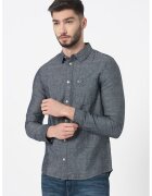Tommy Jeans Camasa din amestec de bumbac organic si in - Alb/Bleumarin