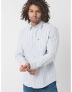 Tommy Jeans Camasa in dungi cu buzunar pe piept - Alb/Albastru deschis
