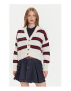 Tommy Jeans Cardigan dama - Ecru - 69% acril reciclat - 23% poliester reciclat - 8% lana de alpaca - Rosu/Ecru/Bleumarin