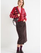 Tommy Jeans Cardigan lejer cu model in dungi si decolteu in V - Rosu/Maro cognac/Roz