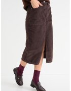Tommy Jeans Fusta midi dreapta cu aspect de catifea si slit frontal - Maro inchis