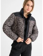 Tommy Jeans Geaca scurta cu guler inalt si animal print - Negru/Maro