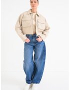 Tommy Jeans Jacheta crop cu fermoar - Maro nisip