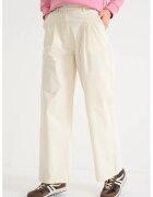 Tommy Jeans Pantaloni din amestec de lyocell cu croiala ampla si pliuri pe partea din fata - Alb fildes