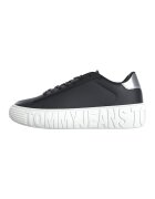 Tommy Jeans Pantofi sport wedge de piele cu logo - Alb/Negru/Argintiu