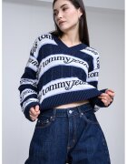 Tommy Jeans Pulover crop din bumbac organic - Alb/Bleumarin