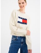 Tommy Jeans Pulover cu decolteu la baza gatului si logo - Rosu/Bej/Albastru