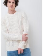 Tommy Jeans Pulover cu decolteu la baza gatului si model torsade - Alb fildes