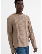Tommy Jeans Pulover cu decolteu la baza gatului si model torsade - Maro camel