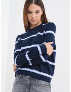 Tommy Jeans Pulover din bumbac organic cu decolteu la baza gatului - Alb/Albastru lavanda/Bleumarin
