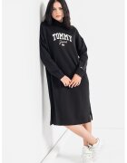 Tommy Jeans Rochie de bumbac organic cu guler inalt si imprimeu logo New Varisty - Alb/Negru