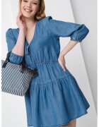 Tommy Jeans Rochie scurta evazata cu decolteu in V - Albastru deschis