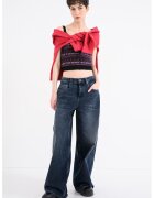Tommy Jeans Top crop cu croiala slim-fit si model - Negru/Violet