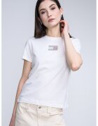 Tommy Jeans Tricou cu decolteu la baza gatului si logo cu strasuri - Alb murdar
