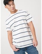 Tommy Jeans Tricou cu decolteu la baza gatului si model in dungi - Alb/Albastru ultramarin