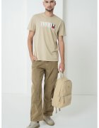 Tommy Jeans Tricou cu imprimeu logo si decolteu la baza gatului - Maro nisip