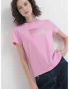 Tommy Jeans Tricou cu imprimeu si decolteu la baza gatului - Roz/Roz prafuit