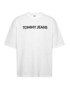 Tommy Jeans Tricou de bumbac cu decolteu la baza gatului - Alb/Negru