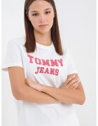Tommy Jeans Tricou din bumbac cu imprimeu logo - Alb/Roz