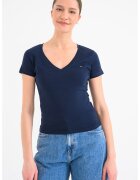 Tommy Jeans Tricou slim fit cu broderie logo discreta - Albastru indigo