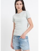 Tommy Jeans Tricou slim fit cu striatii - Alb fildes/Verde feriga