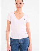 Tommy Jeans Tricou striat cu decolteu in V - Roz deschis
