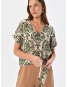 Top Secret Bluza cu guler tunica si motive orientale - Alb/Verde englez/Roz prafuit