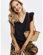 Top Secret Bluza cu maneci scurte si decolteu in V - Negru