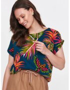 Top Secret Bluza cu maneci scurte si model tropical - Albastru inchis/Verde deschis