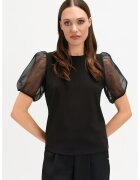 Top Secret Buza cu maneci semi-transparente bufante - Negru